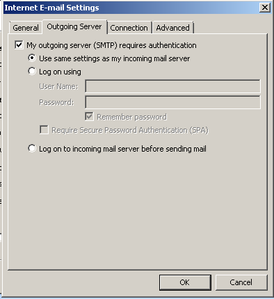 Click the checkbox my outgoing server (smtp) requires authentication